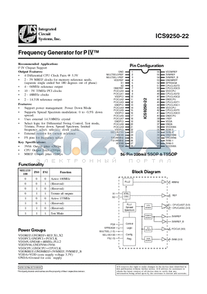 ICS9250-22 datasheet - Frequency Generator for P IV