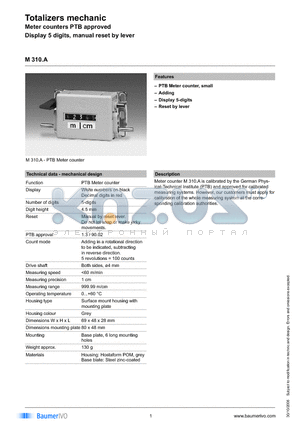 M310.A01 datasheet - Totalizers mechanic