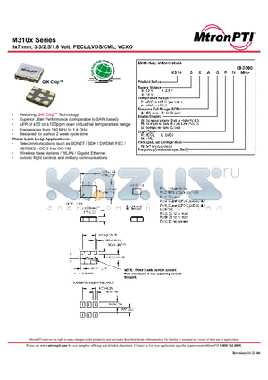 M31002AGLN datasheet - 5x7 mm, 3.3/2.5/1.8 Volt, PECL/LVDS/CML, VCXO