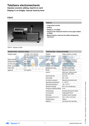 FD270.010A6A5 datasheet - Totalizers electromechanic
