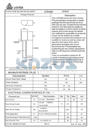 LPD4380 datasheet - PHOTO DIODE SILICON PIN LED LAMPS