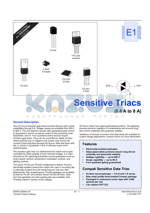 L2004D3 datasheet - Sensitive Triacs (0.8A to 8A)