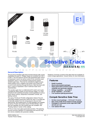 L2004D3 datasheet - Sensitive Triacs (0.8 A to 8 A)