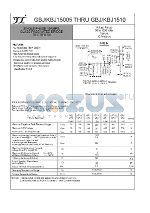 GBJ-KBJ1508 datasheet - SINGLE PHASE 15AMPS. GLASS PASSIVATED BRIDGE RECTIFIERS