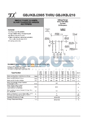 GBJ-KBJ2005 datasheet - SINGLE PHASE 2.0 AMPS. GLASS PASSIVATED BRIDGE RECTIFIERS