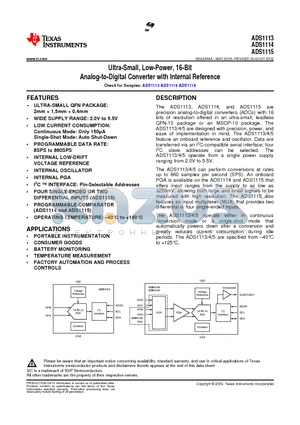 ADS1114IRUGR datasheet - Ultra-Small, Low-Power, 16-Bit Analog-to-Digital Converter with Internal Reference