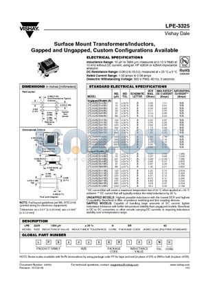 LPE-3325-150MB datasheet - Surface Mount Transformers/Inductors Gapped and Ungapped, Custom Configurations Available