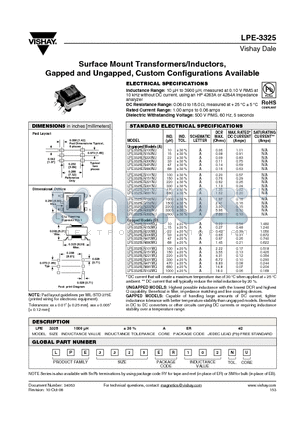 LPE-3325-150NA datasheet - Surface Mount Transformers/Inductors Gapped and Ungapped, Custom Configurations Available