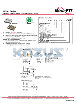M31002BGPN datasheet - 5x7 mm, 3.3/2.5/1.8 Volt, PECL/LVDS/CML, VCXO