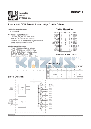 ICS93716 datasheet - Low Cost DDR Phase Lock Loop Clock Driver