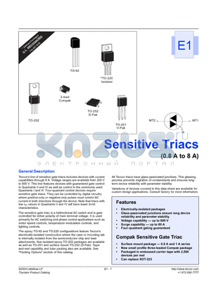 L2004L3 datasheet - Sensitive Triacs (0.8A to 8A)