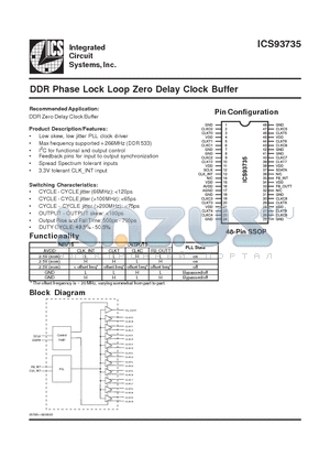 ICS93735F-T datasheet - DDR Phase Lock Loop Zero Delay Clock Buffer