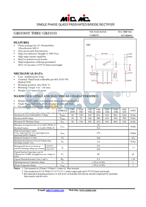 GBJ10005 datasheet - SINGLE PHASE GLASS PASSIVATED BRIDGE RECTIFIER