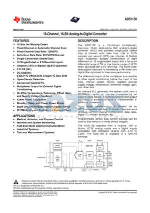 ADS1158IRTCTG4 datasheet - 16-Channel, 16-Bit Analog-to-Digital Converter