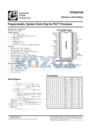 ICS950104YFT datasheet - Programmable System Clock Chip for PIII Processor