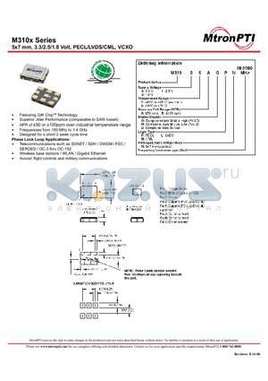 M31006AGMN datasheet - 5x7 mm, 3.3/2.5/1.8 Volt, PECL/LVDS/CML, VCXO