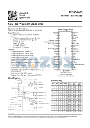 ICS950403 datasheet - AMD - K8 System Clock Chip
