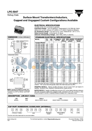 LPE-5047-471NA datasheet - Surface Mount Transformers/Inductors, Gapped and Ungapped Custom Configurations Available