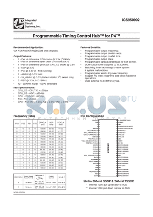 ICS950902YGLF-T datasheet - Programmable Timing Control Hub for P4