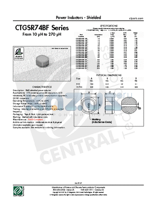 CTGSR74BF-100L datasheet - Power Inductors - Shielded