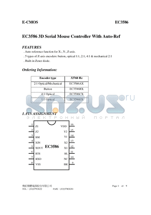 EC3586BX datasheet - EC3586 3D Serial Mouse Controller With Auto-Ref