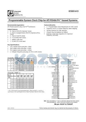 ICS951413 datasheet - Programmable System Clock Chip for ATI RS400 P4-based Systems