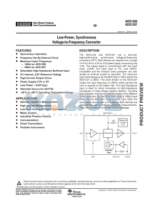 ADS1206IDGKR datasheet - LOW-POWER, SYNCHRONOUS VOLTAGE-TO-FREQUENCY CONVERTER