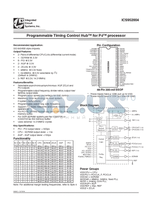 ICS952004 datasheet - Programmable Timing Control Hub for P4 processor