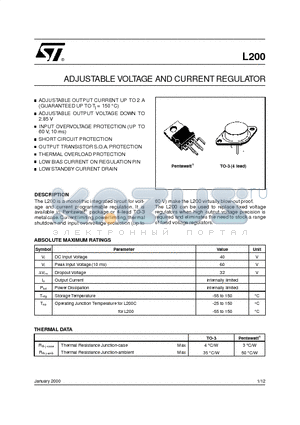 L200C datasheet - ADJUSTABLE VOLTAGE AND CURRENT REGULATOR