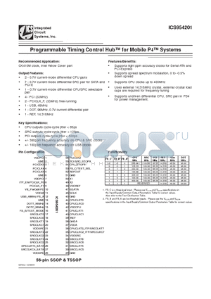 ICS954201YFLNT datasheet - Programmable Timing Control Hub for Mobile P4 Systems