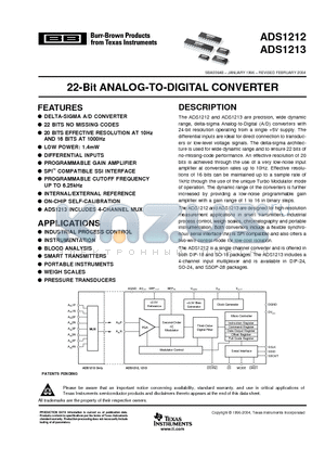 ADS1213P datasheet - 22-Bit ANALOG-TO-DIGITAL CONVERTER