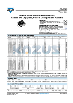 LPE3325_11 datasheet - Surface Mount Transformers/Inductors,Gapped and Ungapped, Custom Configurations Available