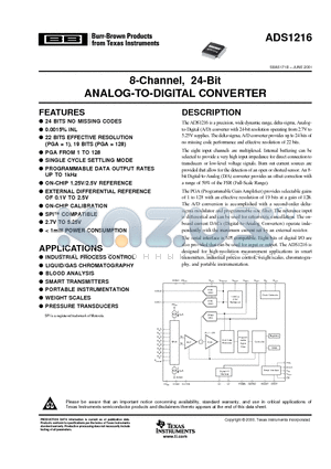 ADS1216Y/2K datasheet - 8-Channel, 24-Bit ANALOG-TO-DIGITAL CONVERTER