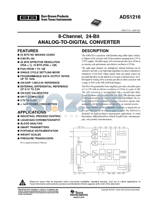 ADS1216 datasheet - 8-Channel, 24-Bit ANALOG-TO-DIGITAL CONVERTER