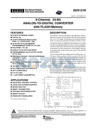ADS1218Y250 datasheet - 8-Channel, 24-Bit ANALOG-TO-DIGITAL CONVERTER with FLASH Memory