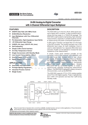 ADS1224IPWT datasheet - 24-Bit Analog-to-Digital Converter with 4-Channel Differential Input Multiplexer