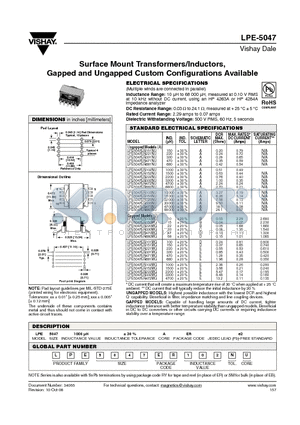 LPE5047ER100MG datasheet - Surface Mount Transformers/Inductors, Gapped and Ungapped Custom Configurations Available