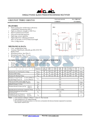 GBJ1502 datasheet - SINGLE PHASE GLASS PASSIVATED BRIDGE RECTIFIER