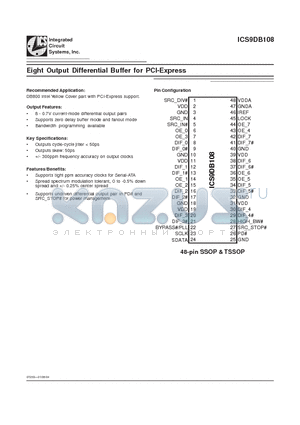ICS9DB108YFLFT datasheet - Eight Output Differential Buffer for PCI-Express