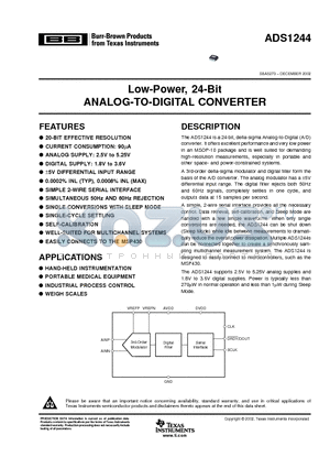 ADS1244 datasheet - Low-Power, 24-Bit ANALOG-TO-DIGITAL CONVERTER