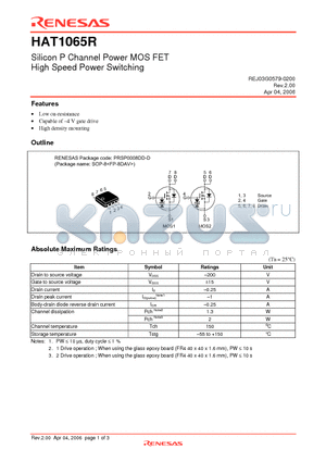 HAT1065R datasheet - Silicon P Channel Power MOS FET High Speed Power Switching