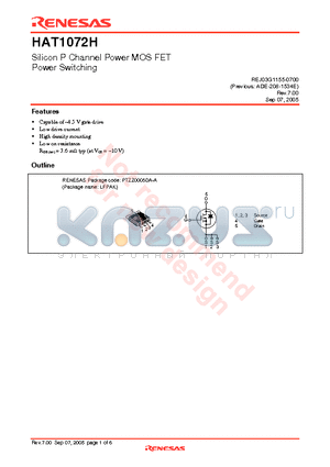 HAT1072H-EL-E datasheet - Silicon P Channel Power MOS FET Power Switching