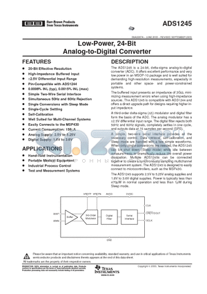 ADS1245 datasheet - Low-Power, 24-Bit Analog-to-Digital Converter