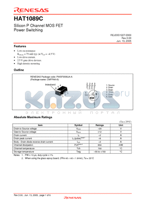 HAT1089C datasheet - Silicon P Channel MOS FET Power Switching