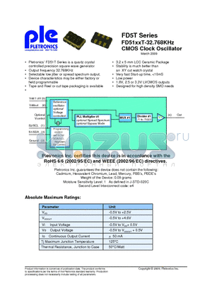 FD5110TLE-32.768K-T250 datasheet - CMOS Clock Oscillator