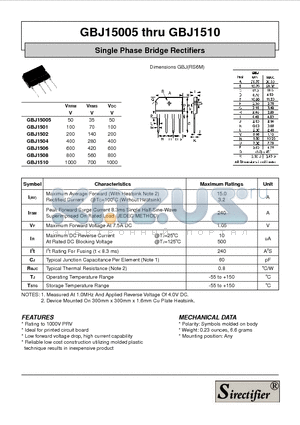 GBJ1504 datasheet - Single Phase Bridge Rectifiers