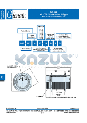 947-112J11B datasheet - Jam Nut Bulkhead Feed-Thru