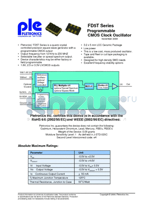 FD5110TLE-25.0M-PLE-T500 datasheet - Programmable CMOS Clock Oscillator