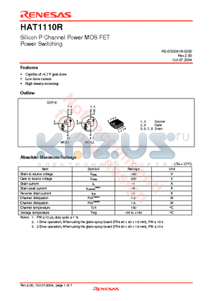 HAT1110R-EL-E datasheet - Silicon P Channel Power MOS FET Power Switching