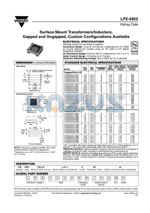 LPE6855ER100MG datasheet - Surface Mount Transformers/Inductors, Gapped and Ungapped, Custom Configurations Available